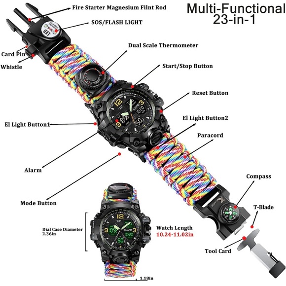 - 23-in-1 Survival Military Digital Watch, Mens Tactical Multi-Functiona…*…*NEW* - Picture 3 of 7